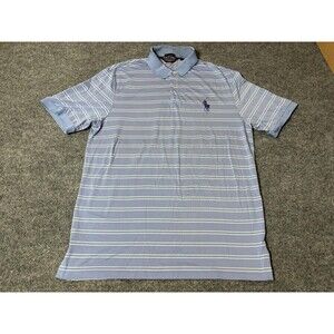 Polo Golf Ralph Lauren Polo Shirt Mens L Blue Stripe Logo Performance Pro Fit